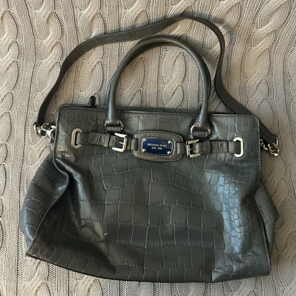 SOLD- Michael Kors Gray Crocodile-Embossed Women's Bag